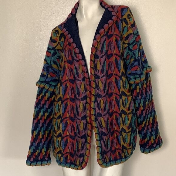 KOLOR KNOTS 100% wool made in Ireland women’s sweater cardigan colorful - Picture 1 of 15